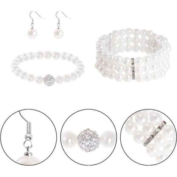 Classic Pearl Jewelry Set – Necklace, Bracelets, and Earrings Collection - Picture 3 of 8